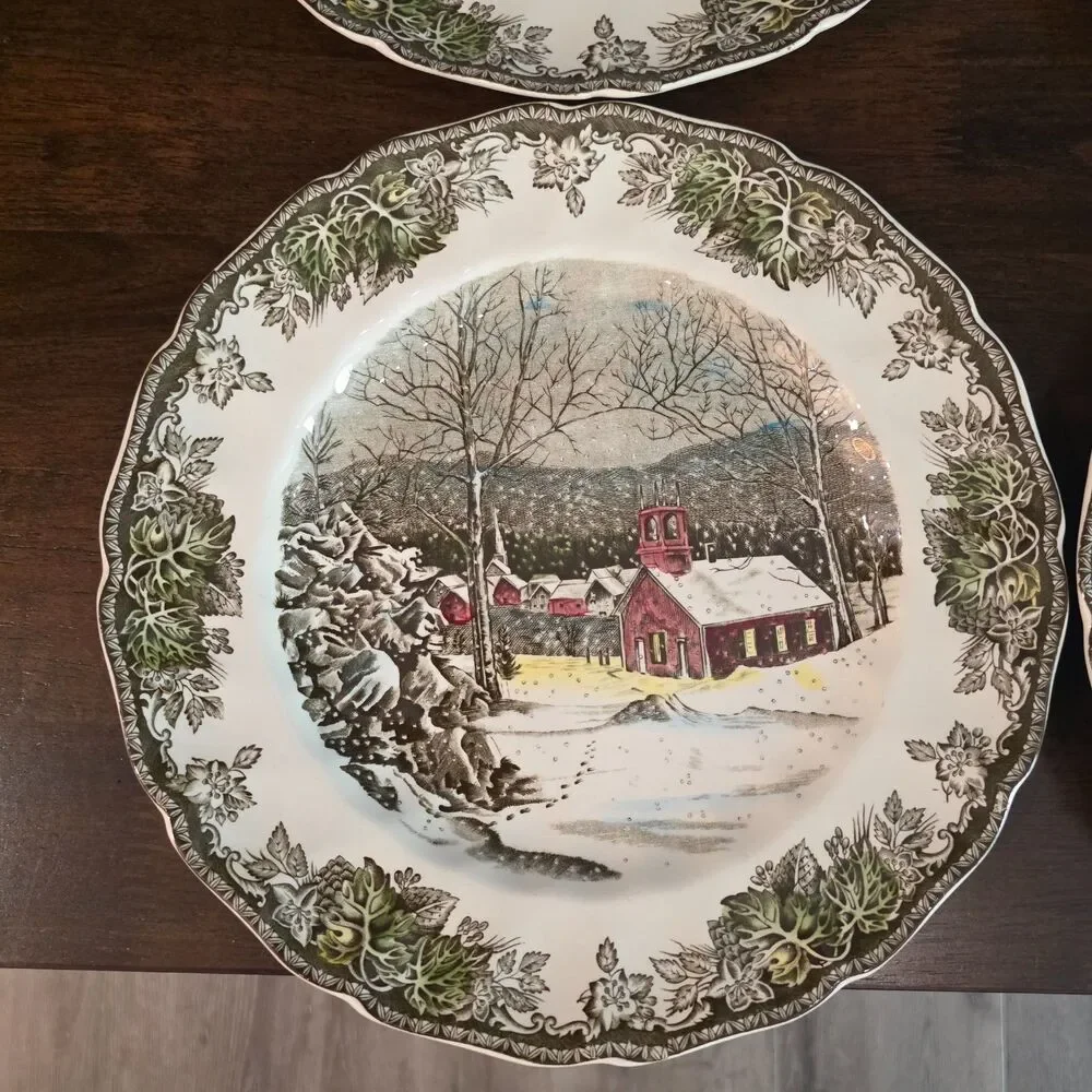 Set Of 4 Johnson Bros The Friendly Village Dinners Plates 9 3/4” England